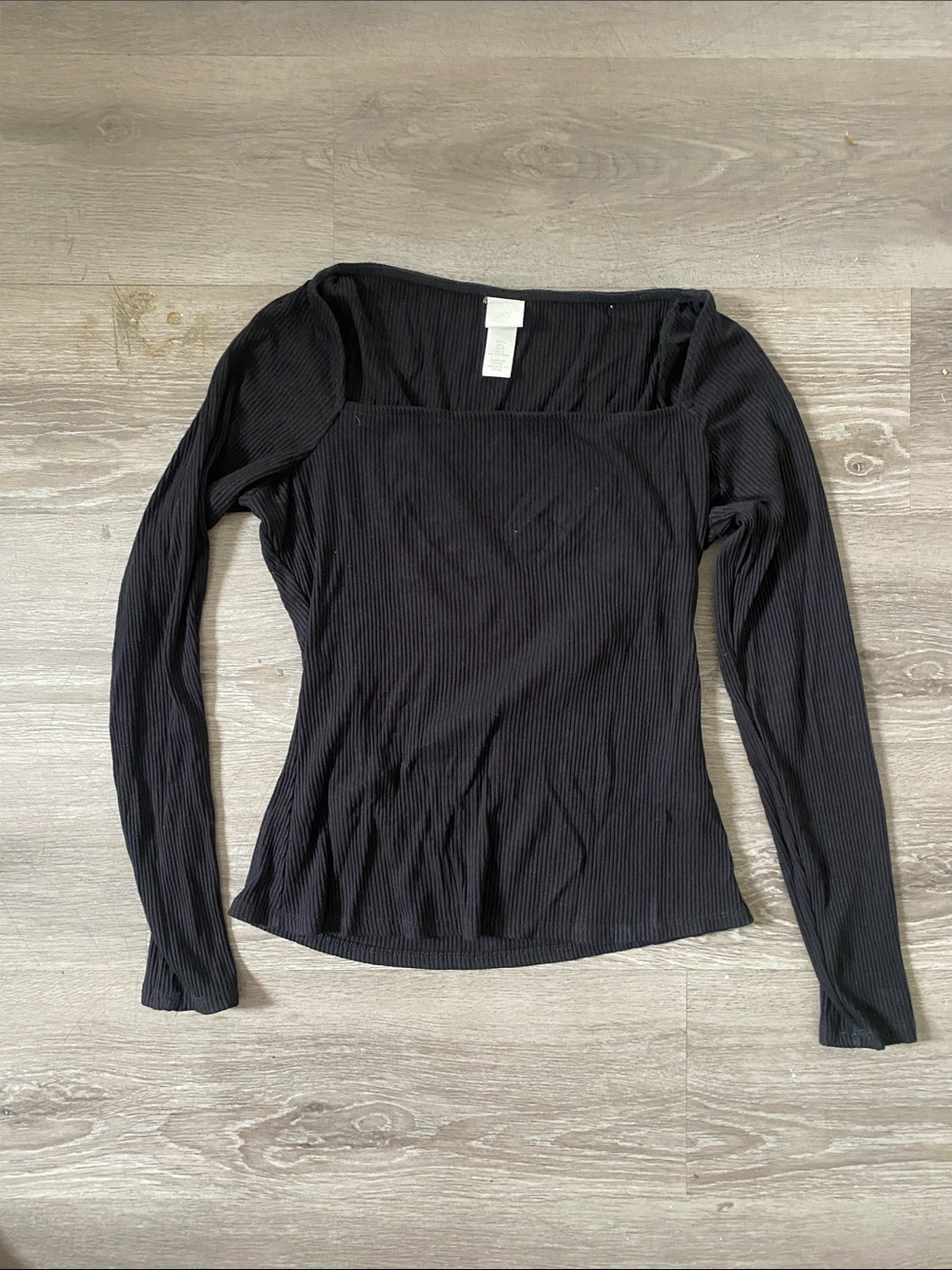 H&M Black Ribbed Square Neck Long Sleeve Top